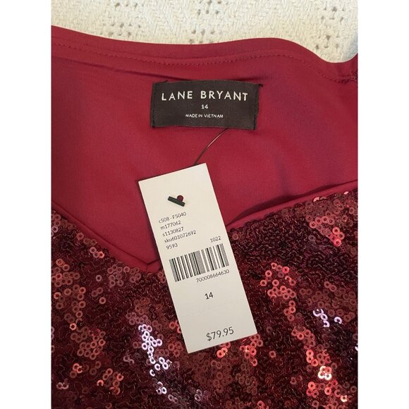 New Lane Bryant Red Sequins Top size 14 Babydoll Flutter short sleeve Holiday - Picture 5 of 11